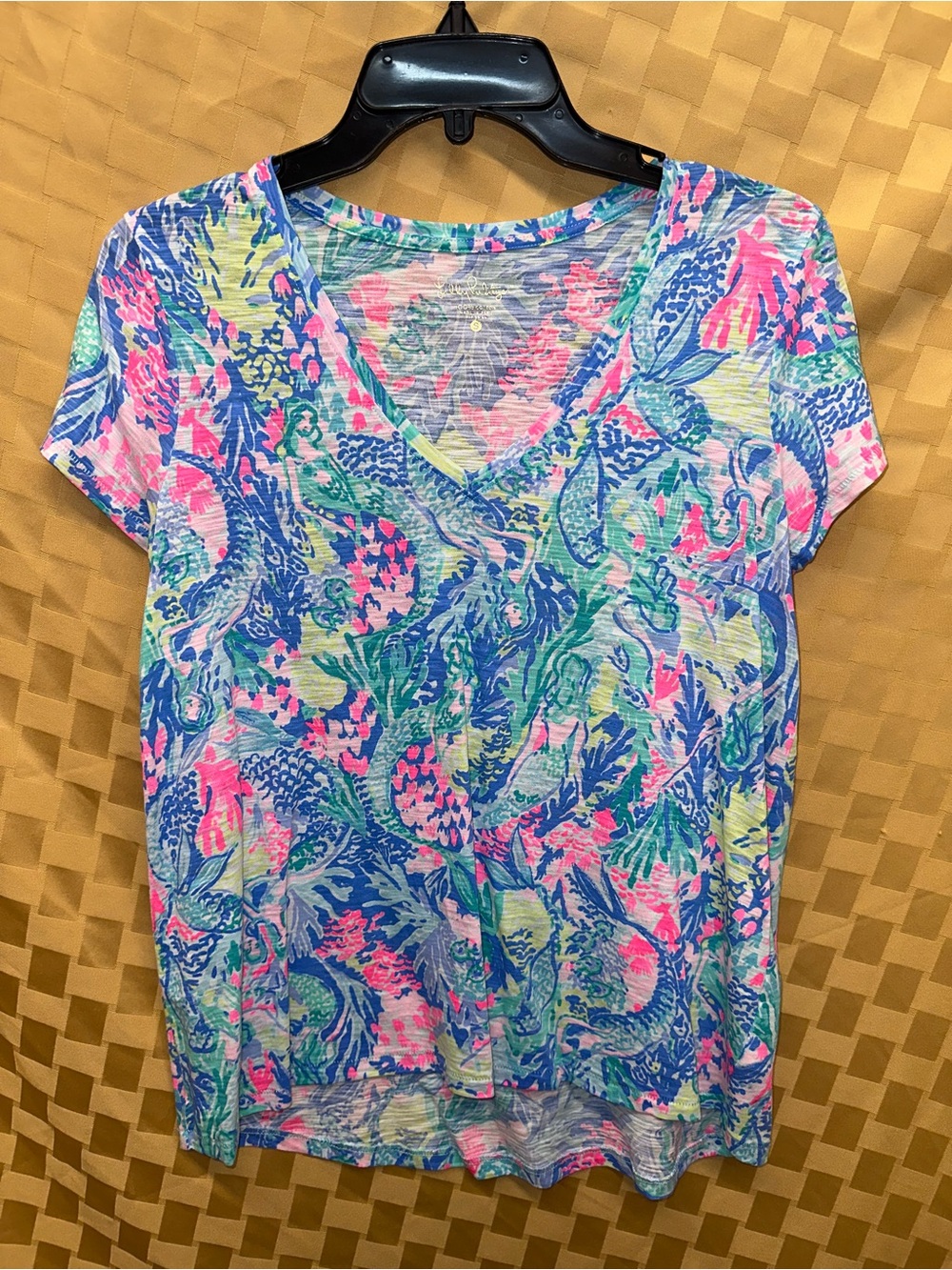 Lilly Pulitzer Short Sleeve V-Neck Tee in Blue, Pink, Green